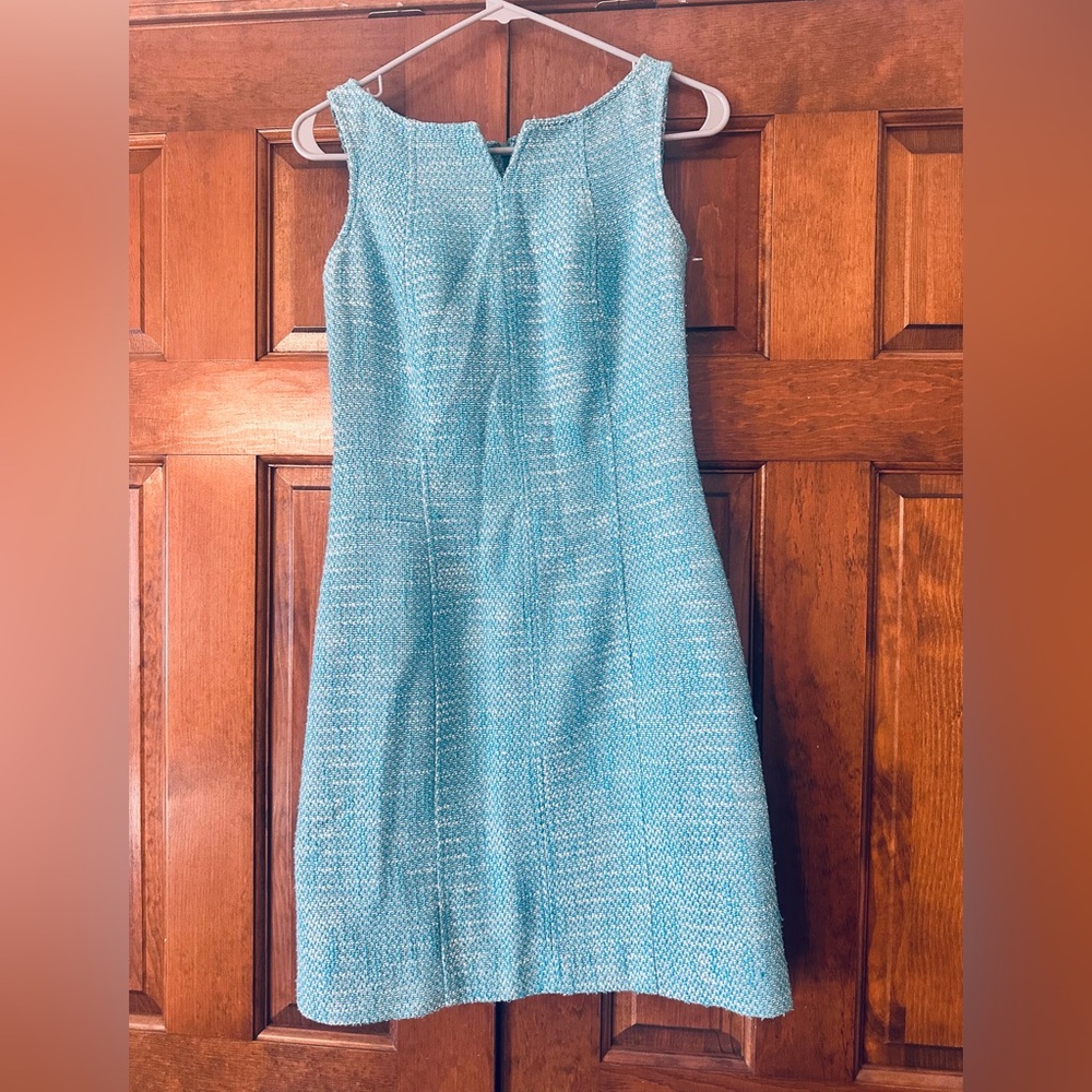 Talbots Petites Blue Tweed Sheath Dress - Size 4P - Textured Sleeveless Shift - Picture 3 of 10